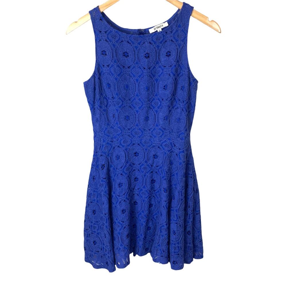 BB Dakota Blue Crochet Lace Eyelet Skater Renley Dress 0 XS Extra Small